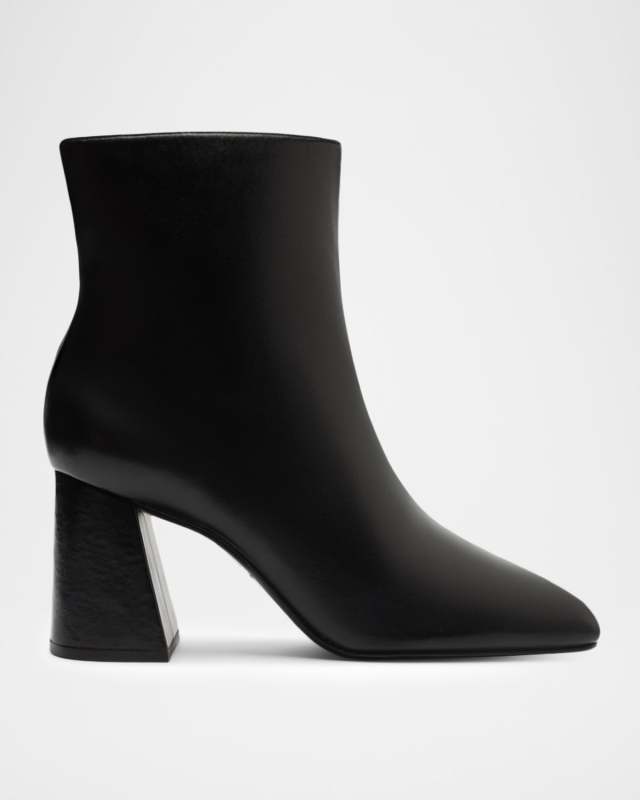 Leia Leather Block-Heel Ankle Booties